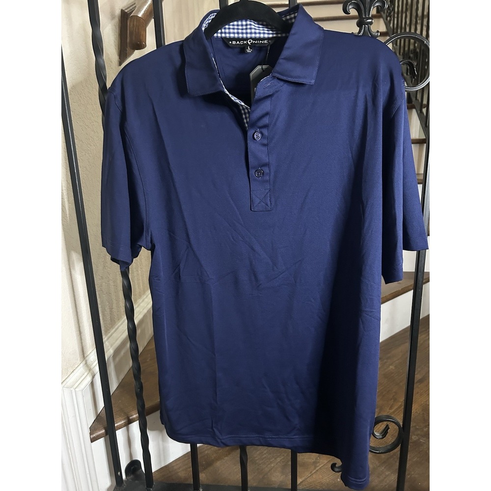 Men's Size Large Back Nine Polo Golf Shirt Short Sleeves Blue